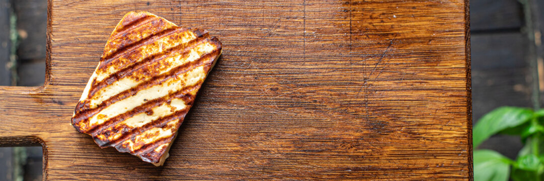 Halloumi Grill Cheese Grilled Fried Barbecue Meal Snack Copy Space Food Background Rustic Top View 