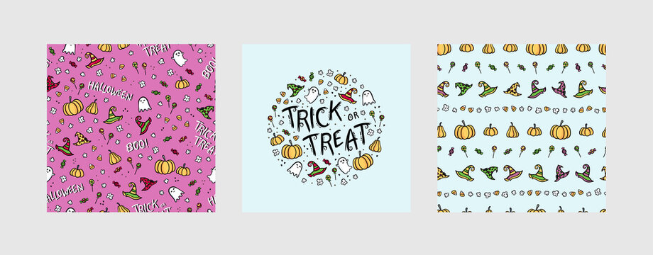 Cute Halloween designs, pattern background and typography, great for party invitations, banners, cards - vector design