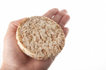 image of crisp bread hand white background