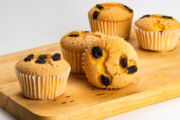 Group of homemade raisin sponge cupcake.