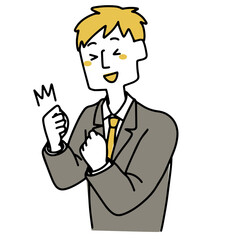 とっても嬉しそうなスーツの男性