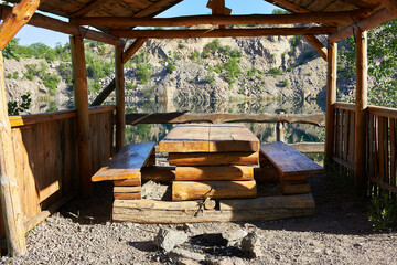 Wooden gazebo for relaxing by the lake in granite canyon