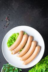 sausage soy vegetable protein tofu or legumes seitan meatless wheat vegetarian or vegan snack on the table healthy meal snack top view copy space for text food background  