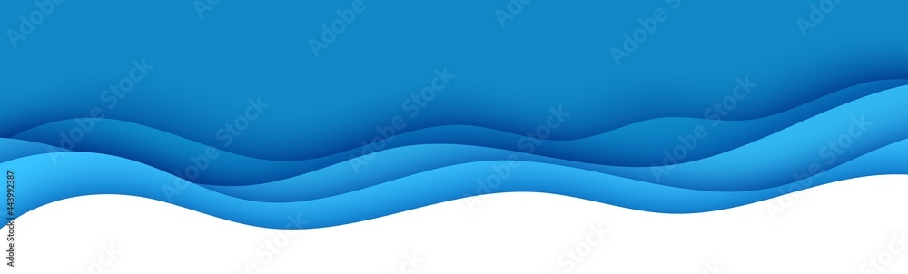 Wall mural wavy border in paper cut style. 3d abstract background with cut out deep waves modern cover. blue co