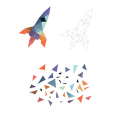 Educational game. Constructor puzzle from triangles. Collect a rocket. Intellectual development. Polygonal art concept. 