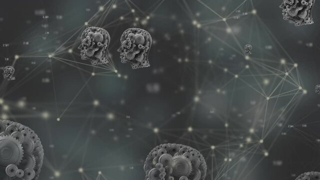 Animation of network of connections over heads with cogs