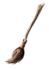 Witch's Broom. Hand drawn watercolor illustration, isolated on white background