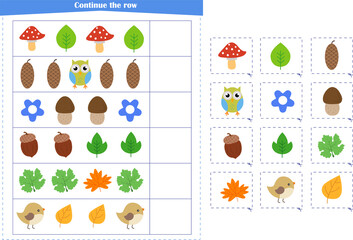  Logic game for children. Continue with a series of elements. Development of attention, memory, thinking
