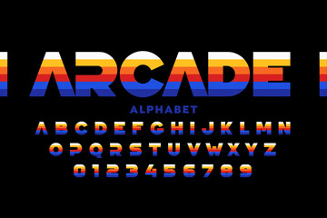 Arcade game retro style font design, alphabet letters and numbers vector illustration © piai