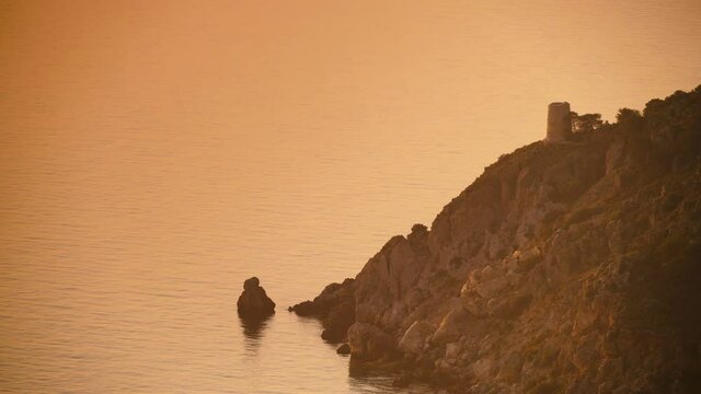 Mediterranean spanish coast landscape. Cliffs of Maro Cerro Gordo Natural Park, near Maro and Nerja, Malaga province, Costa Del Sol, Andalusia.