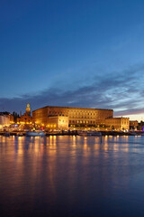 Fototapeta na wymiar The Royal Palace at blue hour, Stockholm, Sweden