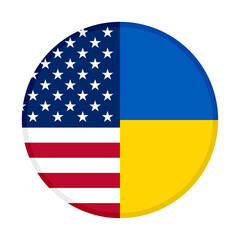 round icon with united states and ukraine flags. vector illustration isolated on white background