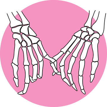 Two skeleton hands holding pinkies romance art valentines day cute