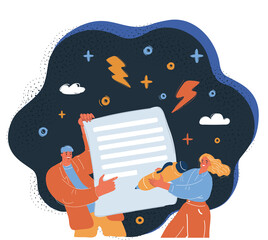 Vector illustration of Business people signing up the document over dark backround.