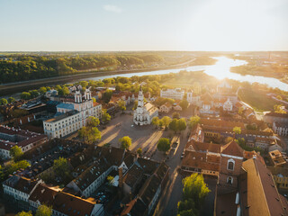 Aerial shot of the Town Hall of Kaunas in Lithuania