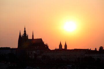 Naklejka na ściany i meble Silhouette of Saint Vitus Cathedral at sunset, Prague, Czech Republic