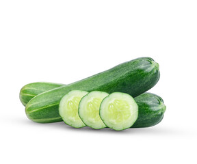 Cucumber and slices white leavese isolated  .Vegan food for health.