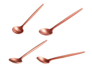 Rose gold tea spoon on a white background