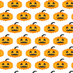 Seamless vector pattern on the theme of Halloween, pumpkins on a white background. Endless texture for wallpaper, flyers, covers, banners, fill pattern, web page, background, surface.
