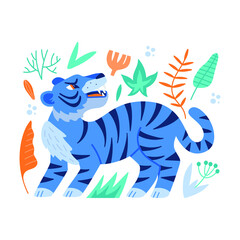 Hand drawn vector illustration with a blue tiger isolated on white. Symbol of 2022 Chinese horoscope