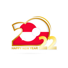 Obraz premium Year 2022 with Greenland Flag pattern. Happy New Year Design.