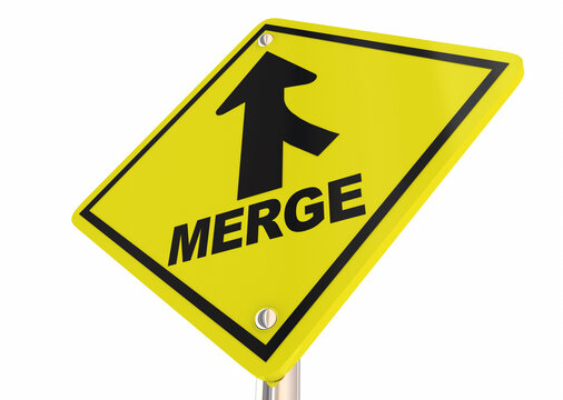 Merge Road Sign Consolidate Companies Business Merger Join Together 3d Illustration