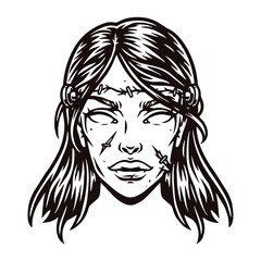 Vintage concept of zombie girl head
