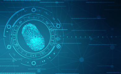 Fingerprint integrated in a printed circuit, releasing binary codes. fingerprint Scanning Identification System. Biometric Authorization and Business Security Concept