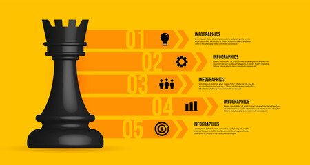 business workflow infographic template realistic chess of business strategy and planning concept - obrazy, fototapety, plakaty