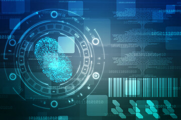 Fingerprint integrated in a printed circuit, releasing binary codes. fingerprint Scanning Identification System. Biometric Authorization and Business Security Concept