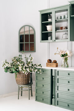 Cozy Kitchen Corner With Green Vintage Furniture