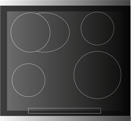 Black, glossy induction cooker. The stove is electric. The hob is a ceramic electric induction cooker.