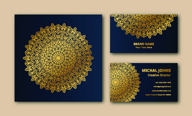 
gold business cards with flower oriental mandala