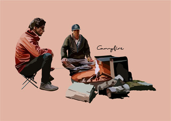 Vector Illustration of Camping, Campfire