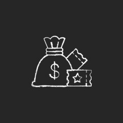 Lump-sum payment chalk white icon on dark background. One-time cash payout. Lottery winning. Collecting jackpot at once. One single payment. Isolated vector chalkboard illustration on black