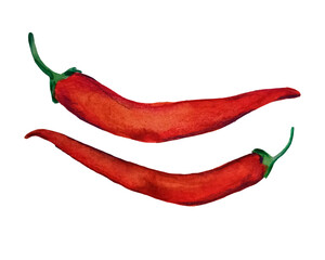 red chili on a white background 2 pieces