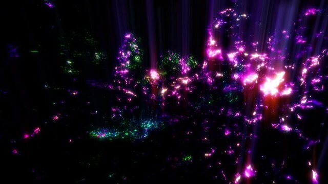 Abstract aerial glowing rainbow emerald pilars