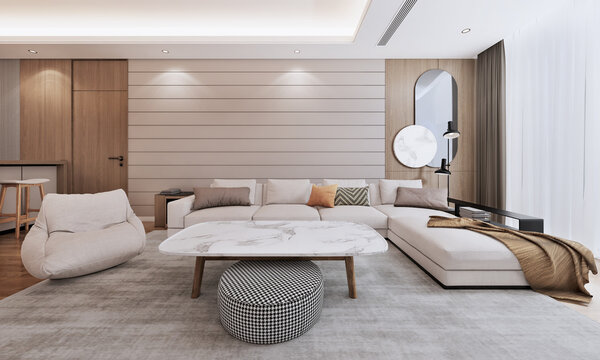 large luxury modern interior of living room.3D illustration