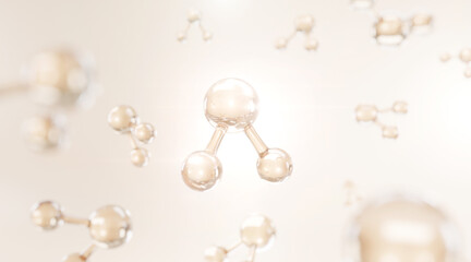 Hydrogen Molecule, Molecules of water background, Abstract background for medical. 3d rendering.