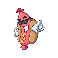Cool hotdog cartoon pointing at camera