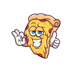 Cool cartoon pizza with thumb up pose