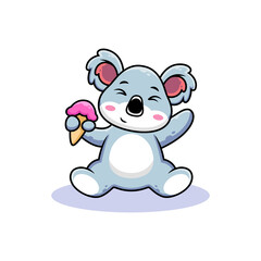 Cute koala holding ice cream cone cartoon
