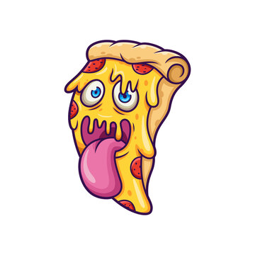 Illustration cartoon pizza with funny expression
