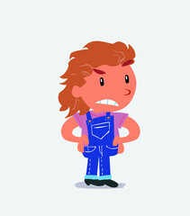 Angry cartoon character of little girl on jeans.