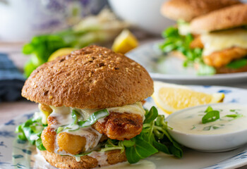 Fish burger on whole grain bread
