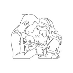 Continuous line art drawing of sweet family