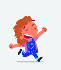 cartoon character of little girl on jeans running very euphoric.