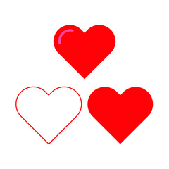 Set of red hearts  filled and outline vector