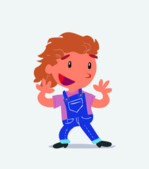 Pleasantly surprised cartoon character of little girl on jeans.