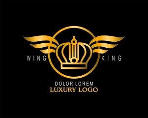 Gold Logo for Business, fashion, beauty, building with luxury winged crown element